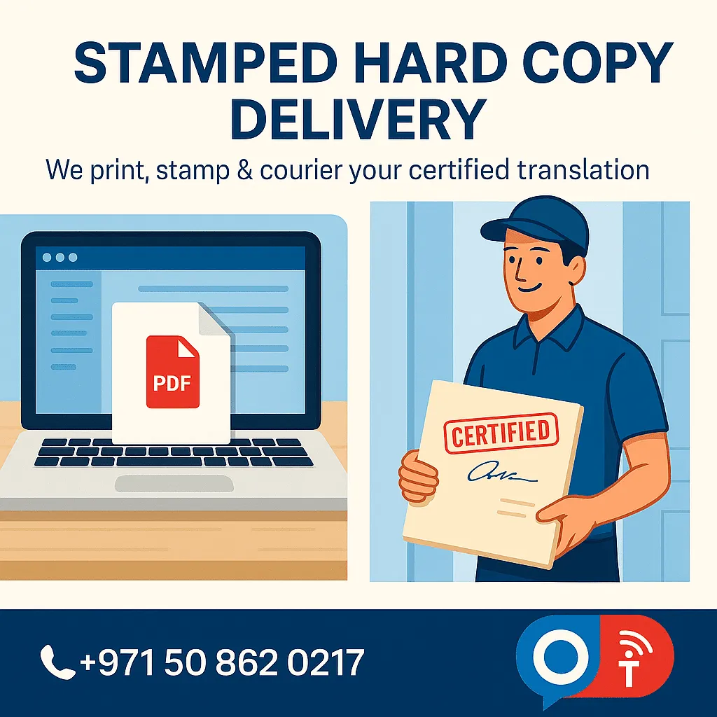 Certified translation document with an official stamp, ready for hard copy delivery